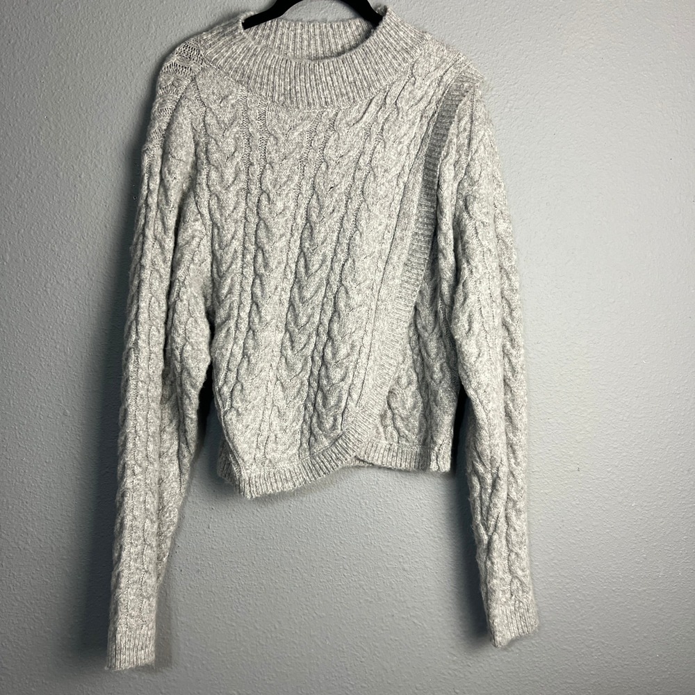 Apricot Boutique Cable Knit Mock Neck Pullover Sweater‎ Gray Wool Blend US 8
